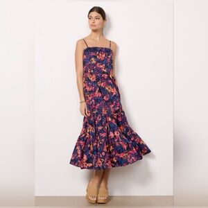Evereve Women’s Norah Midi Dress Spaghetti Straps Blue/Orange/Pink Floral Medium